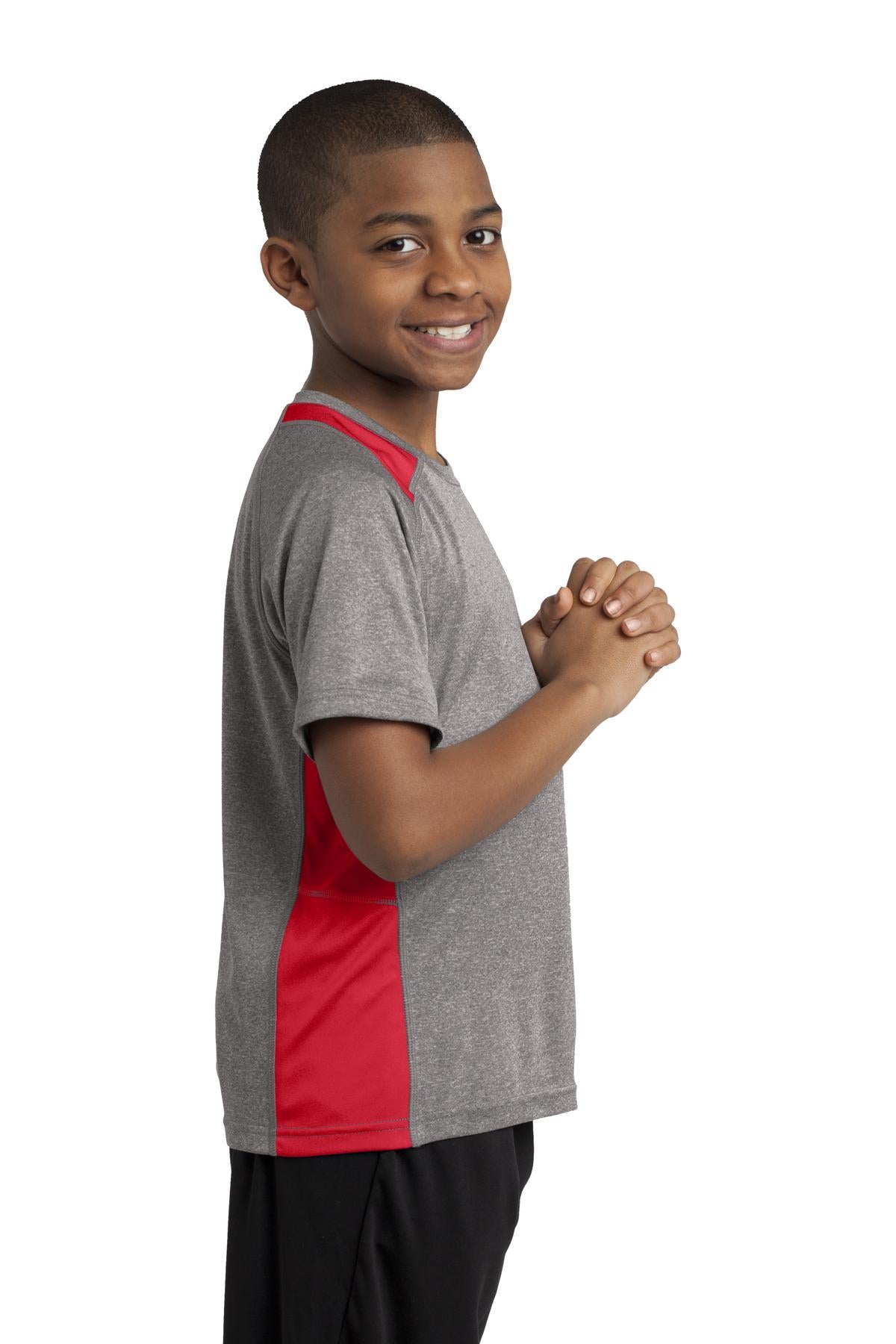 Vnt He/Tr Red Sport-Tek Youth Heather Colorblock Contender Tee. YST361