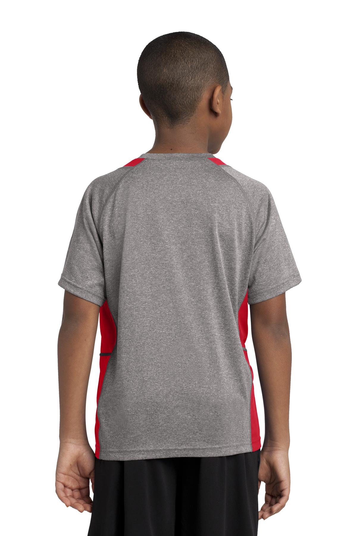 Vnt He/Tr Red Sport-Tek Youth Heather Colorblock Contender Tee. YST361