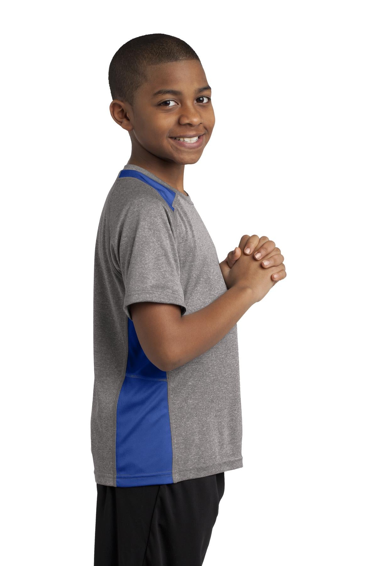 Vnt He/Tr Royl Sport-Tek Youth Heather Colorblock Contender Tee. YST361