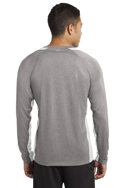 Vnt He/White Sport-Tek Long Sleeve Heather Colorblock Contender Tee. ST361LS