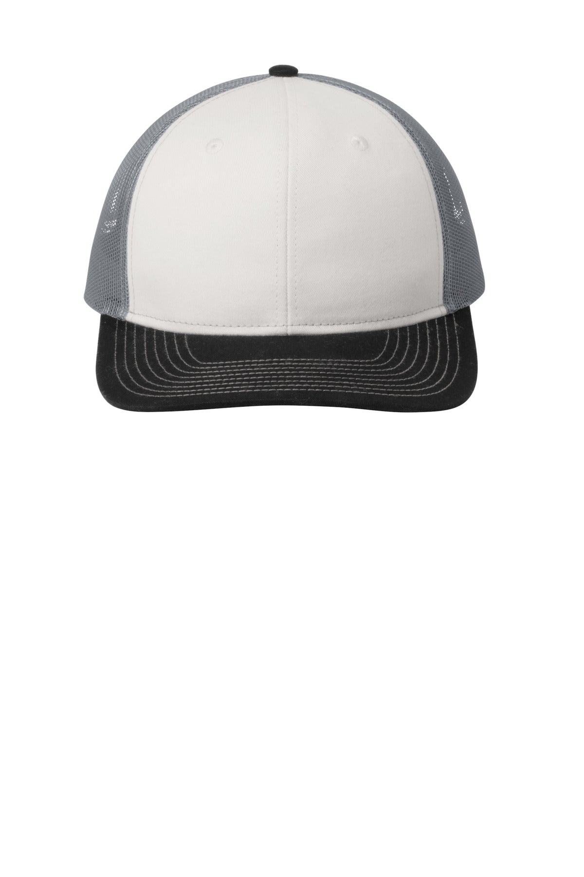 Wh/Bk/GsGy Port Authority Snapback Trucker Cap. C112