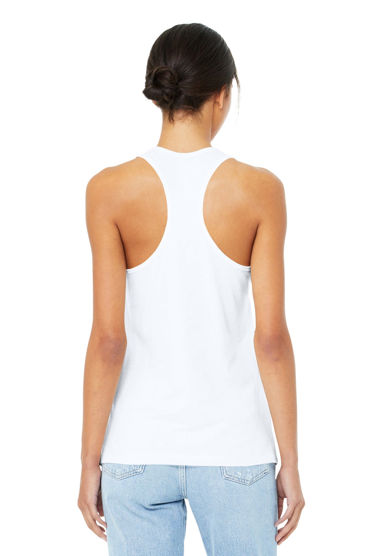 White BELLA+CANVAS Women's Jersey Racerback Tank. BC6008