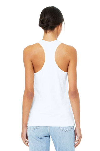 White BELLA+CANVAS Women's Jersey Racerback Tank. BC6008