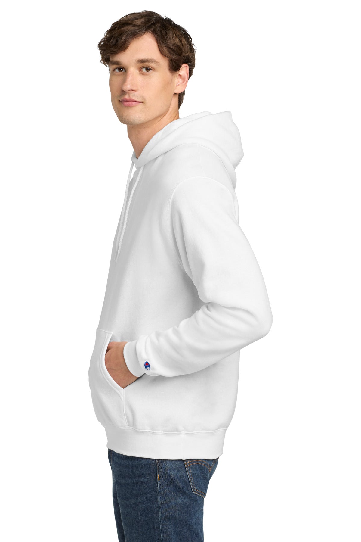 White Champion Powerblend Pullover Hoodie. S700