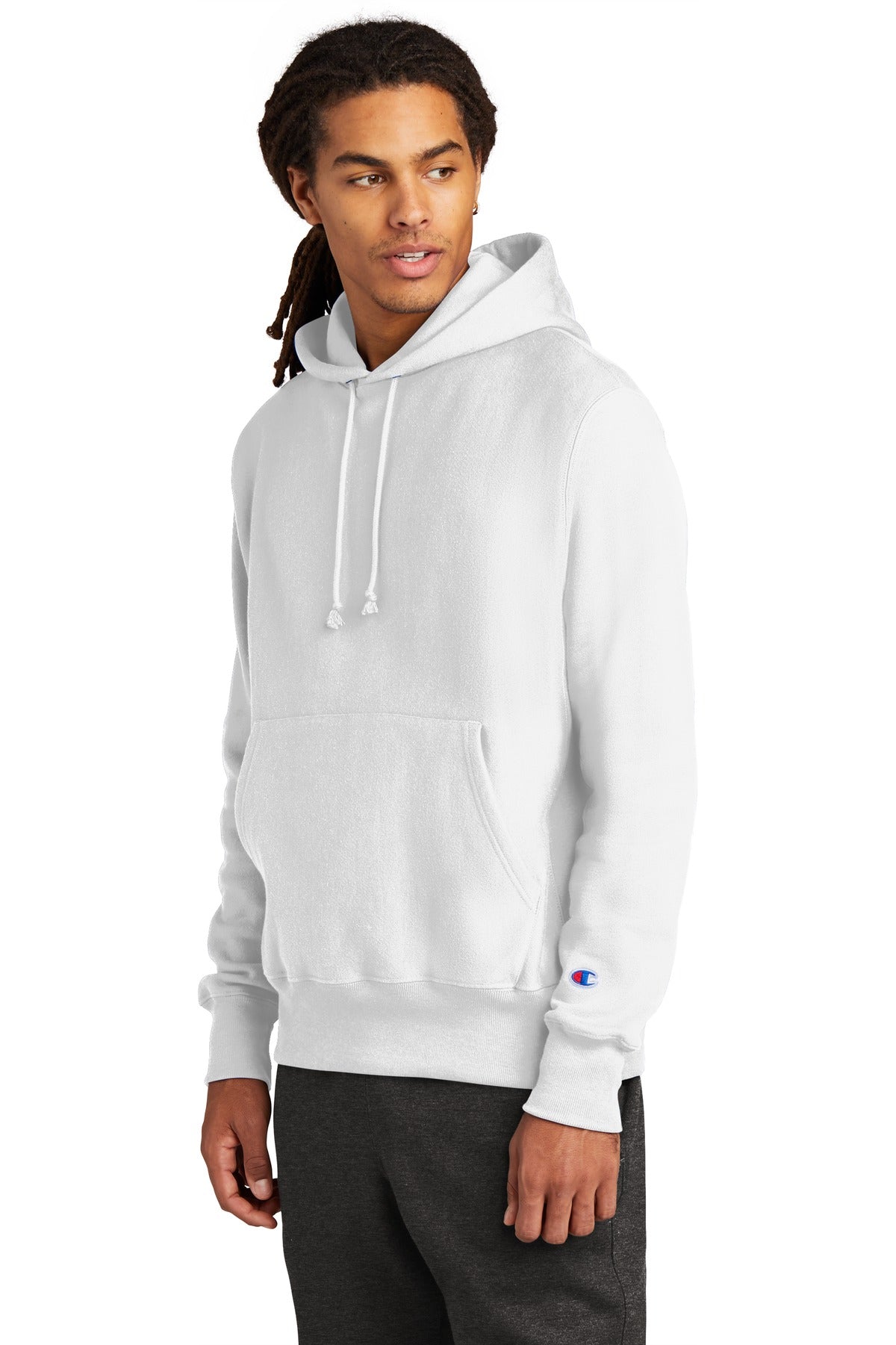 White Champion Reverse Weave Hooded Sweatshirt S101