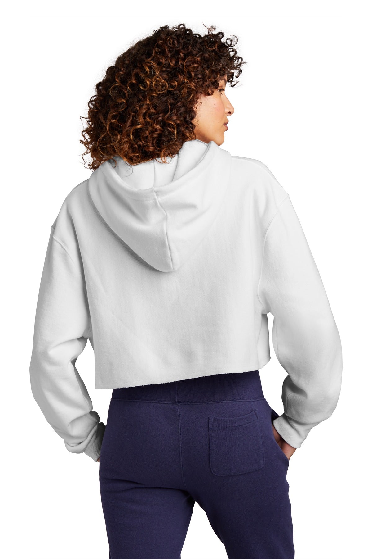 White Champion Women's Reverse Weave Cropped Cut-Off Hooded Sweatshirt RW01W