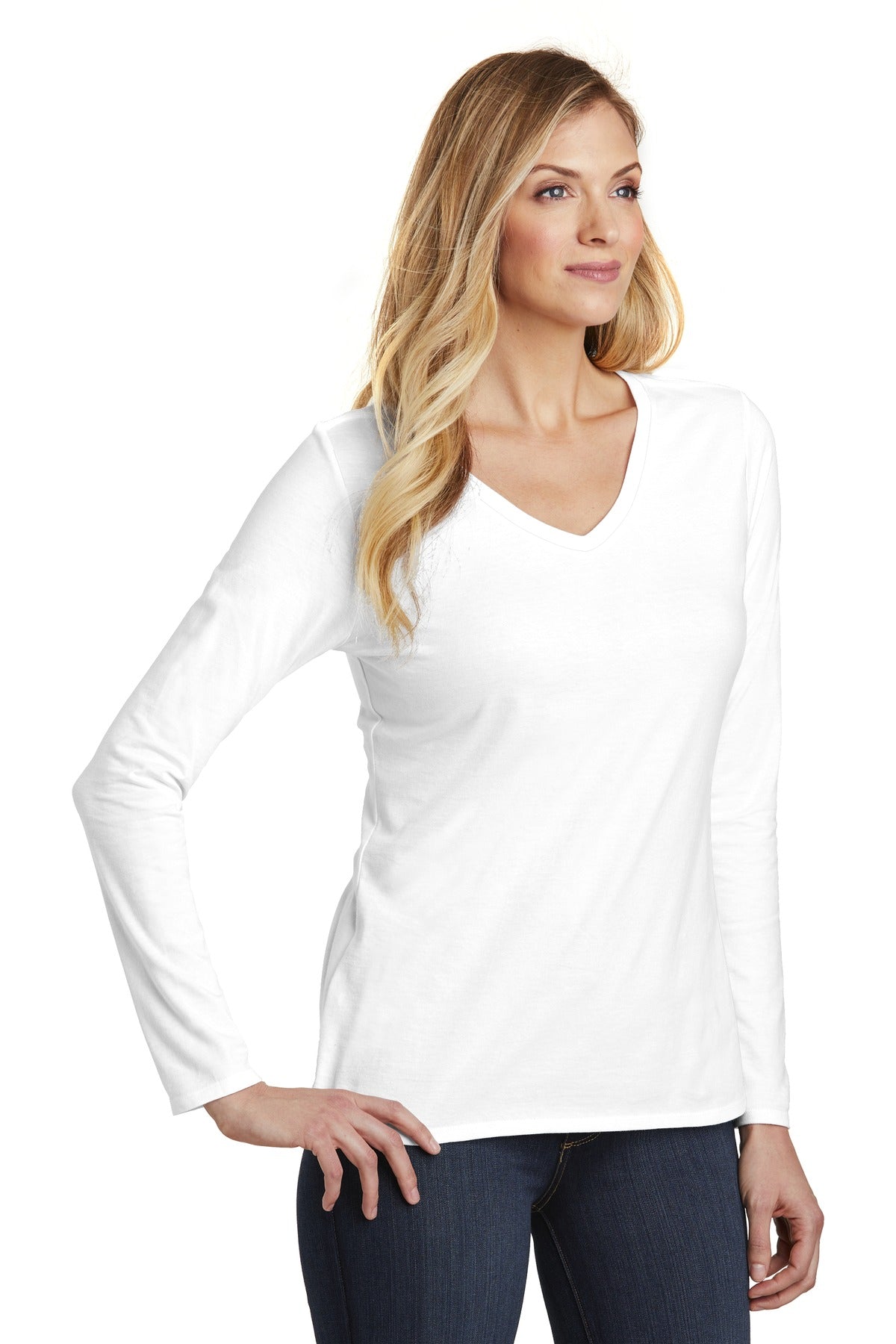 White District Women's Very Important Tee Long Sleeve V-Neck. DT6201