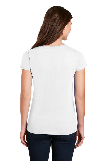 White Gildan Women's Heavy Cotton 100% Cotton V-Neck T-Shirt. 5V00L