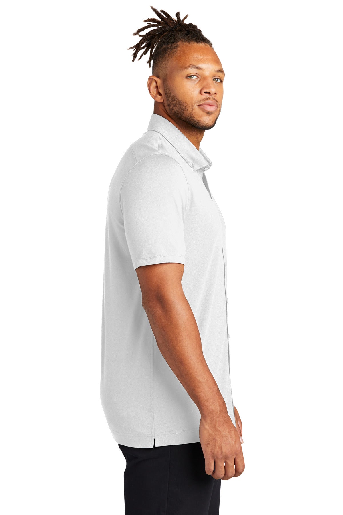 White Mercer+Mettle Stretch Pique Full-Button Polo MM1006