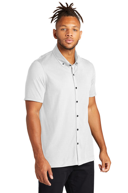White Mercer+Mettle Stretch Pique Full-Button Polo MM1006