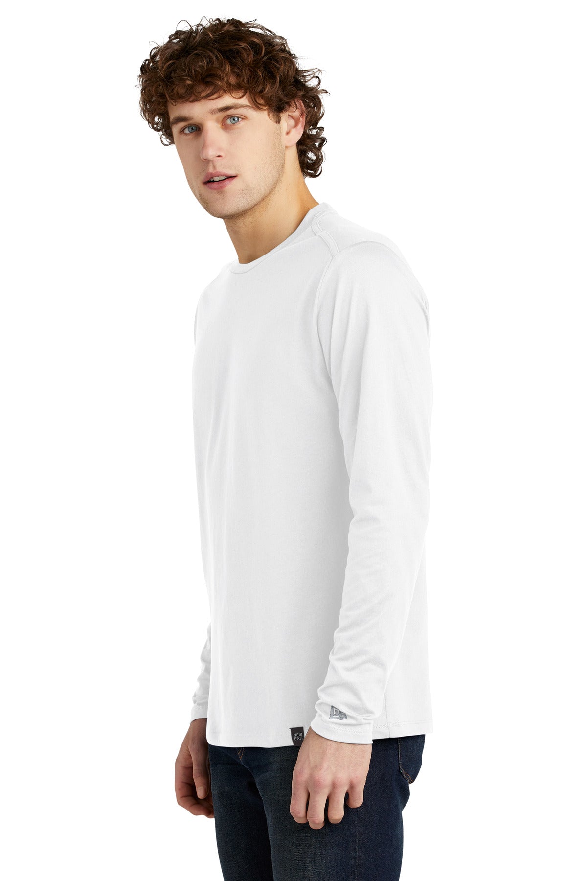 White New Era Heritage Blend Long Sleeve Crew Tee. NEA102