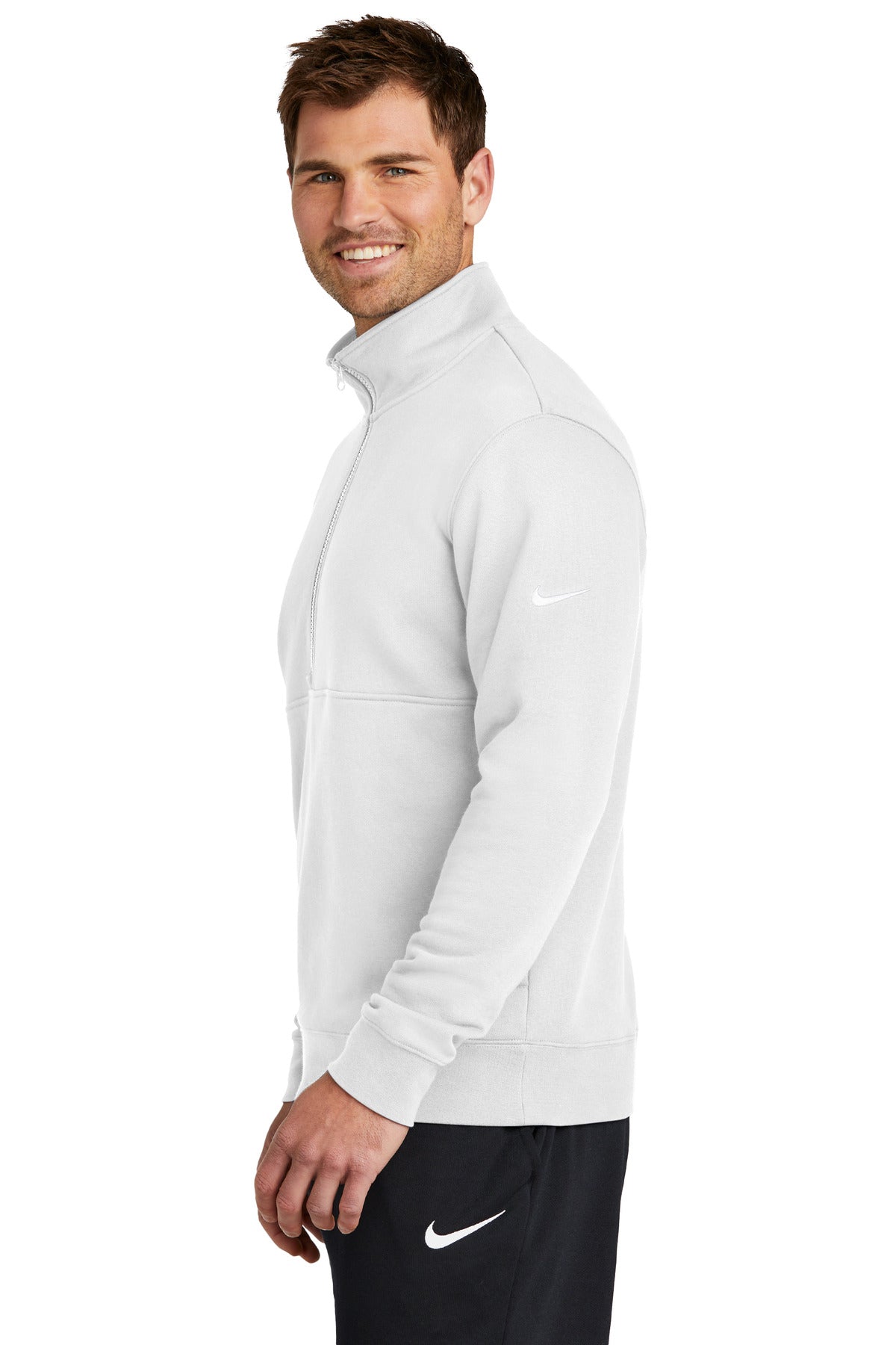 White Nike Club Fleece Sleeve Swoosh 1/2-Zip NKDX6718