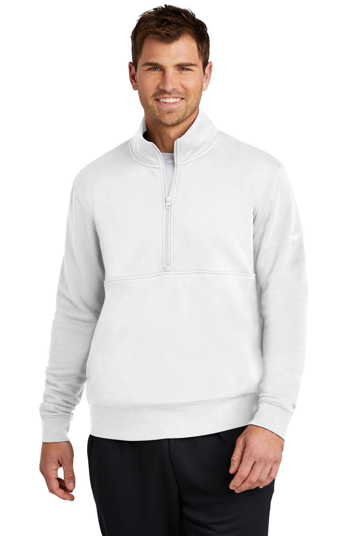 White Nike Club Fleece Sleeve Swoosh 1/2-Zip NKDX6718