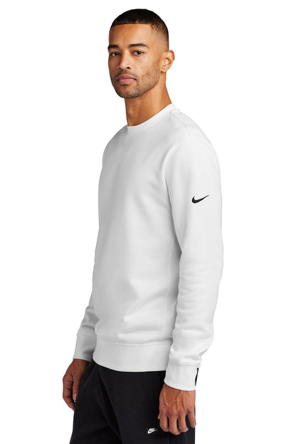 White Nike Club Fleece Sleeve Swoosh Crew NKFD9863