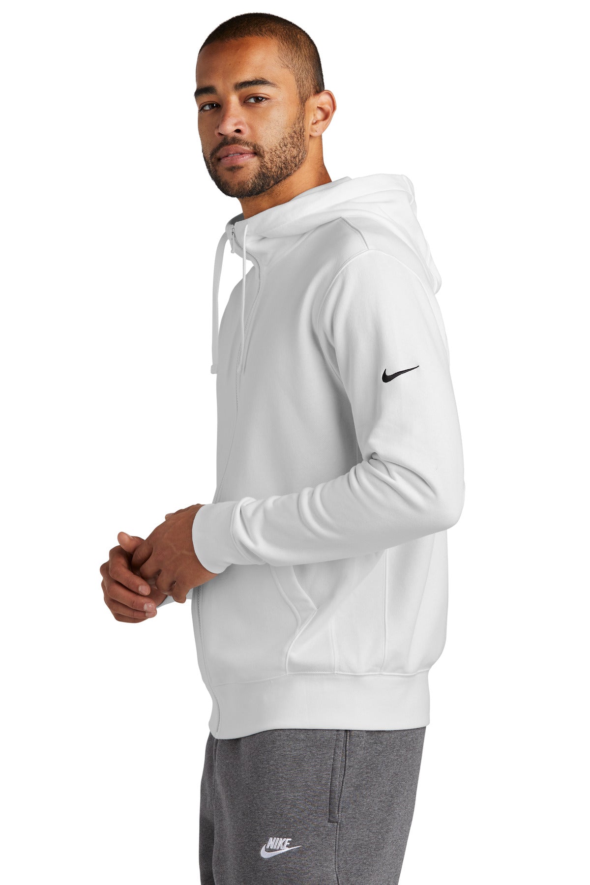 White Nike Club Fleece Sleeve Swoosh Full-Zip Hoodie NKDR1513