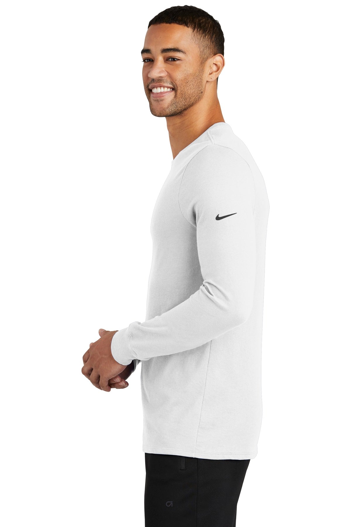 White Nike Dri-FIT Cotton/Poly Long Sleeve Tee. NKBQ5230