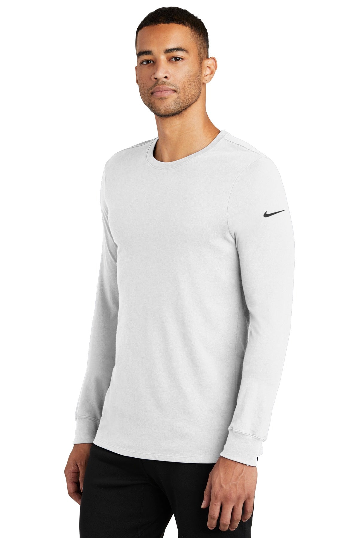 White Nike Dri-FIT Cotton/Poly Long Sleeve Tee. NKBQ5230