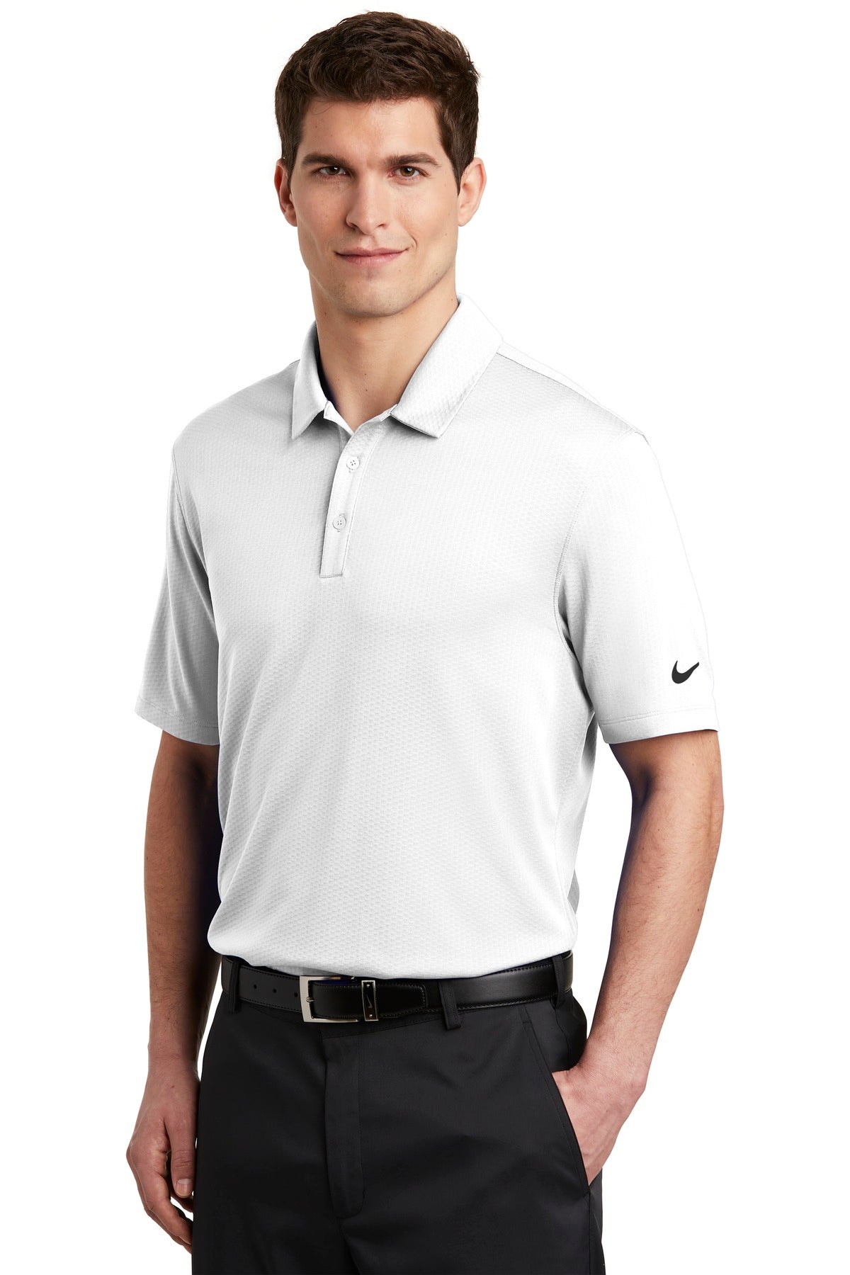 White Nike Dri-FIT Hex Textured Polo. NKAH6266