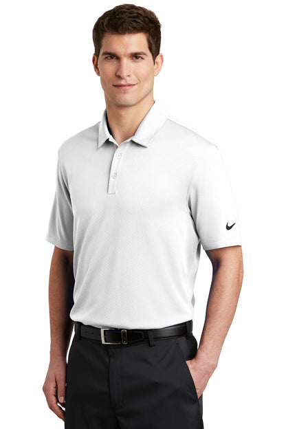 White Nike Dri-FIT Hex Textured Polo. NKAH6266