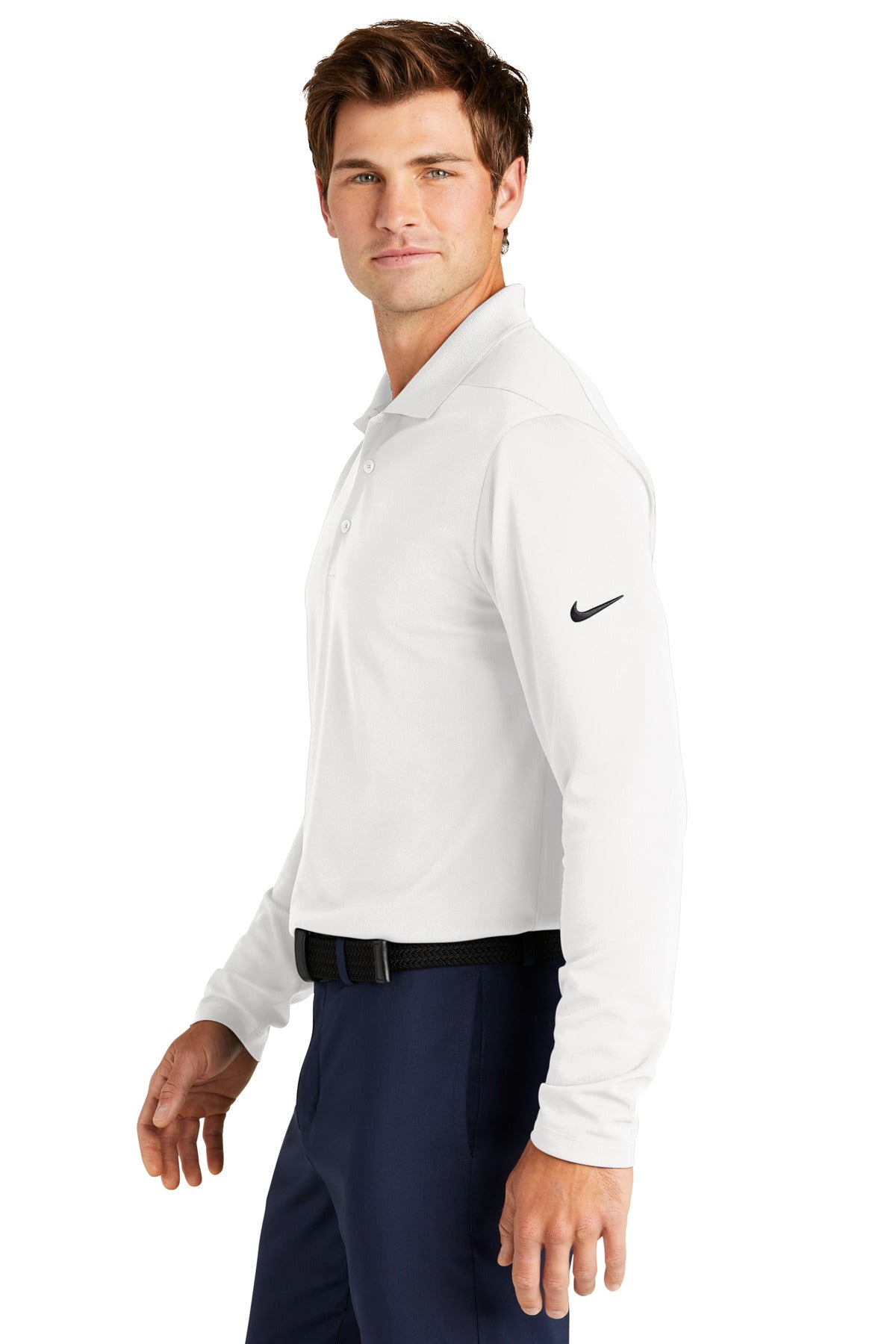 White Nike Dri-FIT Micro Pique 2.0 Long Sleeve Polo NKDC2104