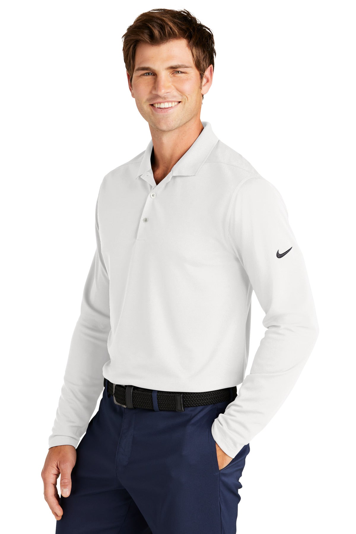 White Nike Dri-FIT Micro Pique 2.0 Long Sleeve Polo NKDC2104