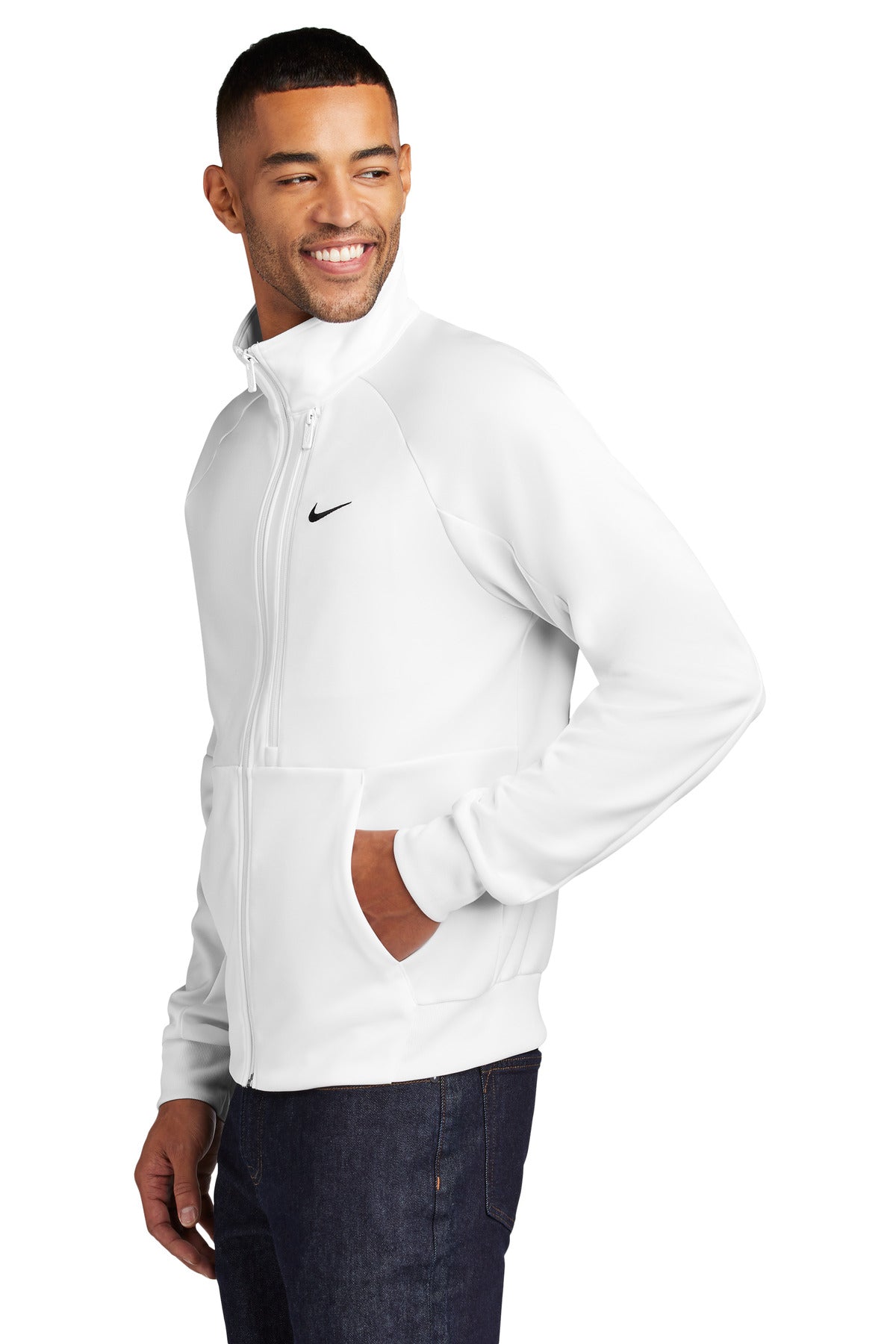 White Nike Full-Zip Chest Swoosh Jacket NKFD9891