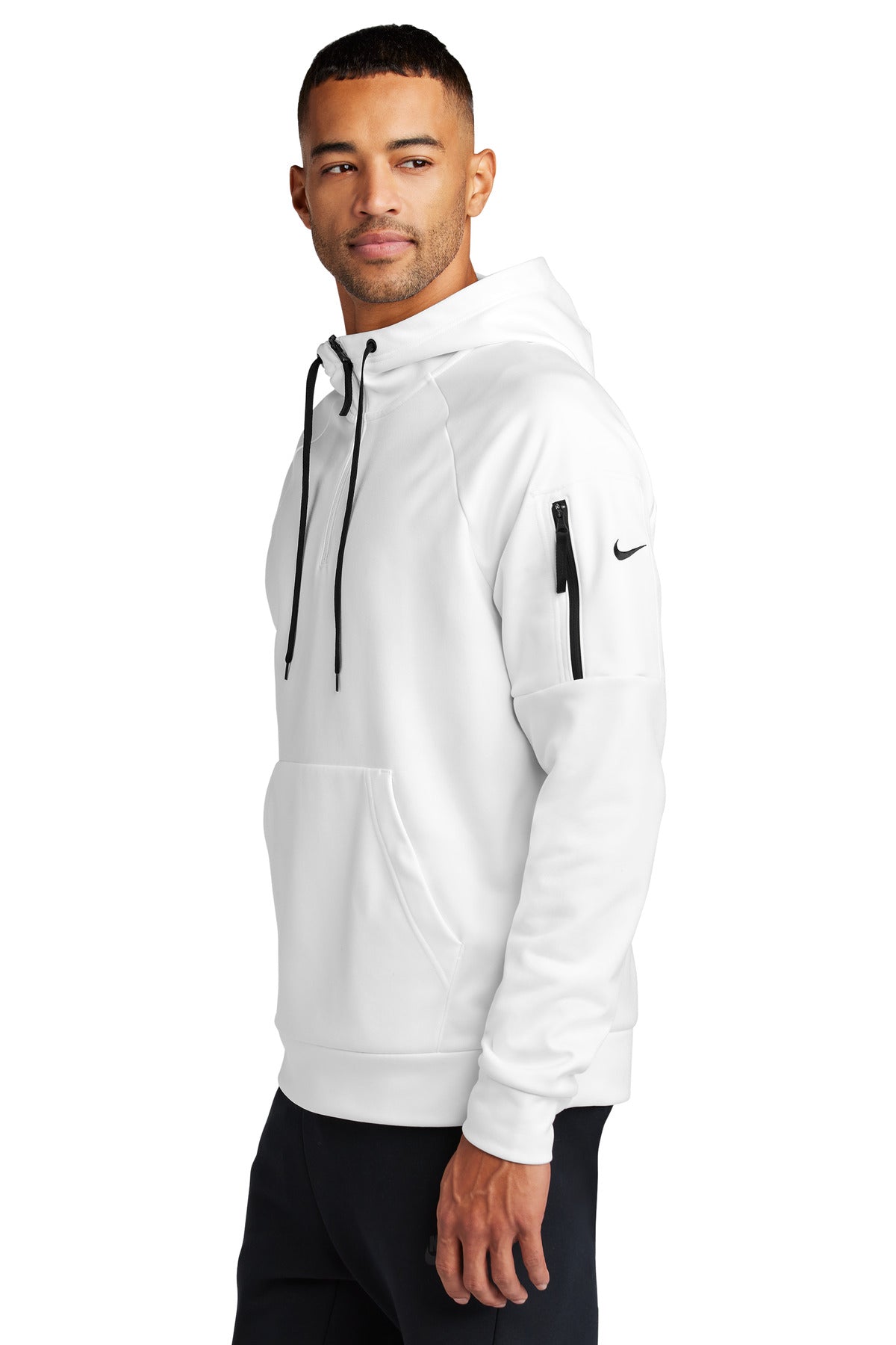 White Nike Therma-FIT Pocket 1/4-Zip Fleece Hoodie NKFD9742