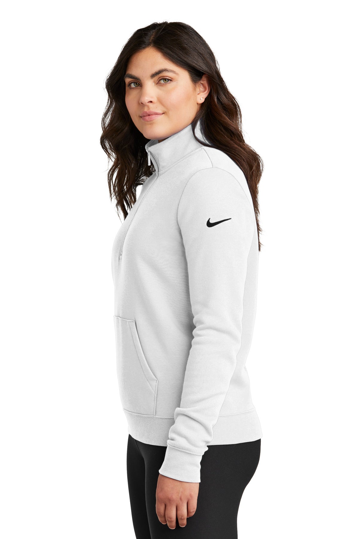 White Nike Women's Club Fleece Sleeve Swoosh 1/2-Zip NKDX6720