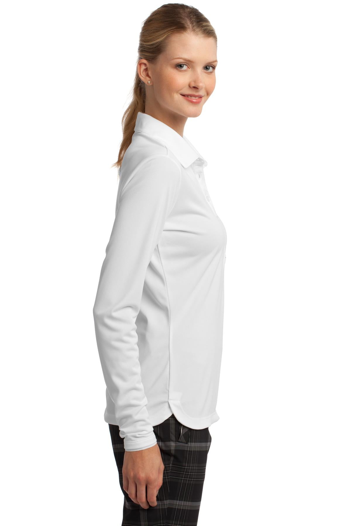 White Nike Women's Long Sleeve Dri-FIT Stretch Tech Polo. 545322