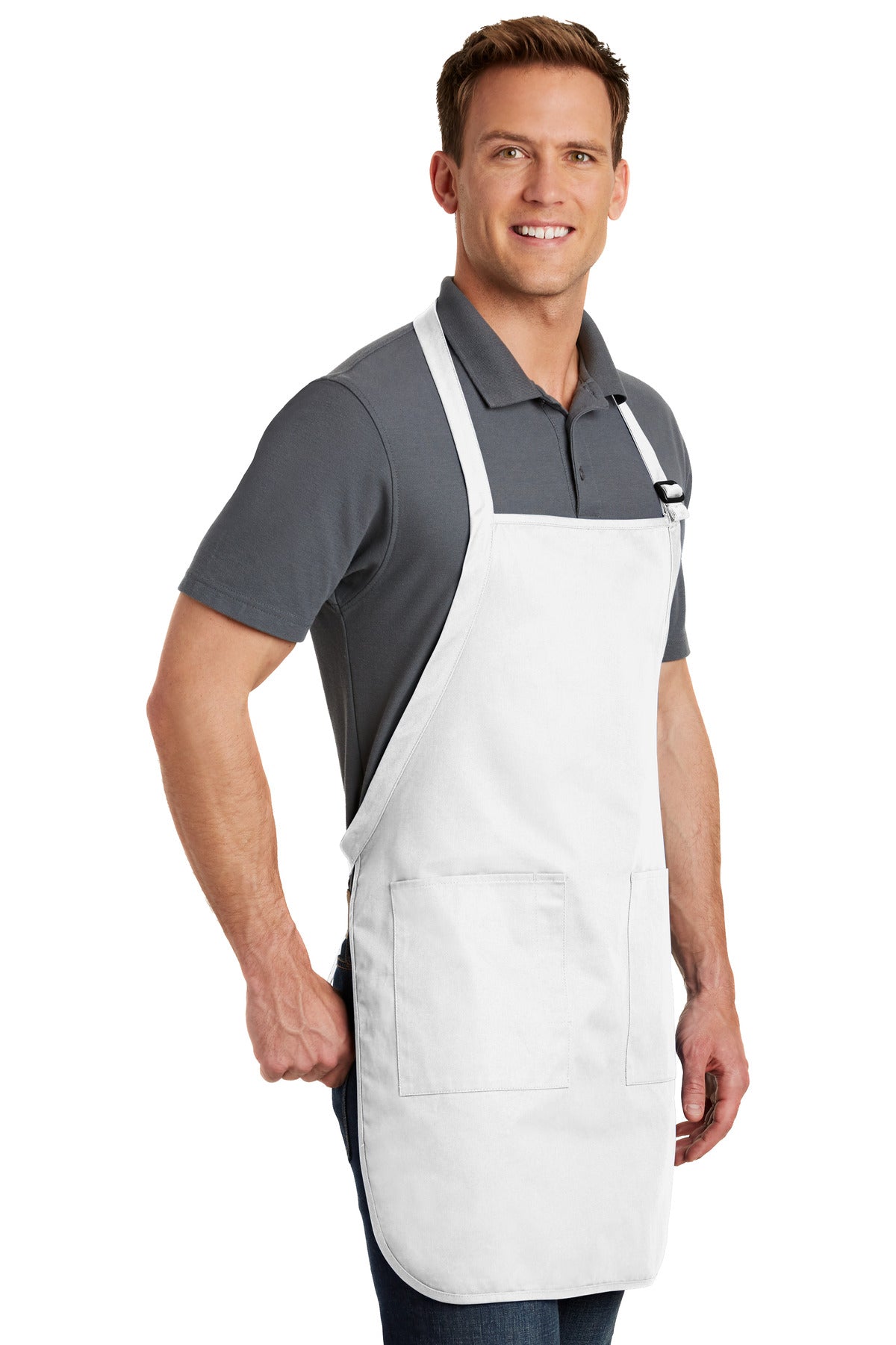 White Port Authority Full-Length Apron with Pockets. A500