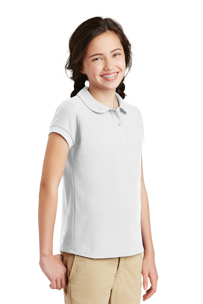 White Port Authority Girls Silk Touch Peter Pan Collar Polo. YG503