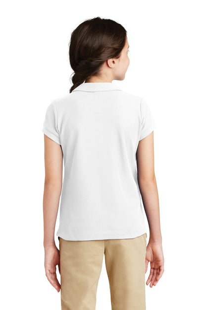 White Port Authority Girls Silk Touch Peter Pan Collar Polo. YG503
