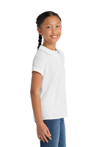 White Port Authority Girls Silk Touch Peter Pan Collar Polo. YG503
