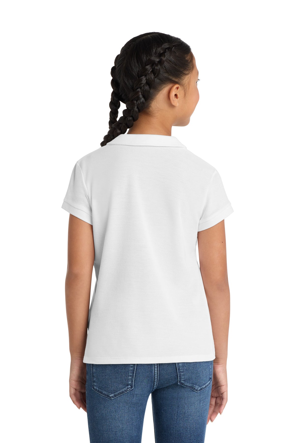 White Port Authority Girls Silk Touch Peter Pan Collar Polo. YG503