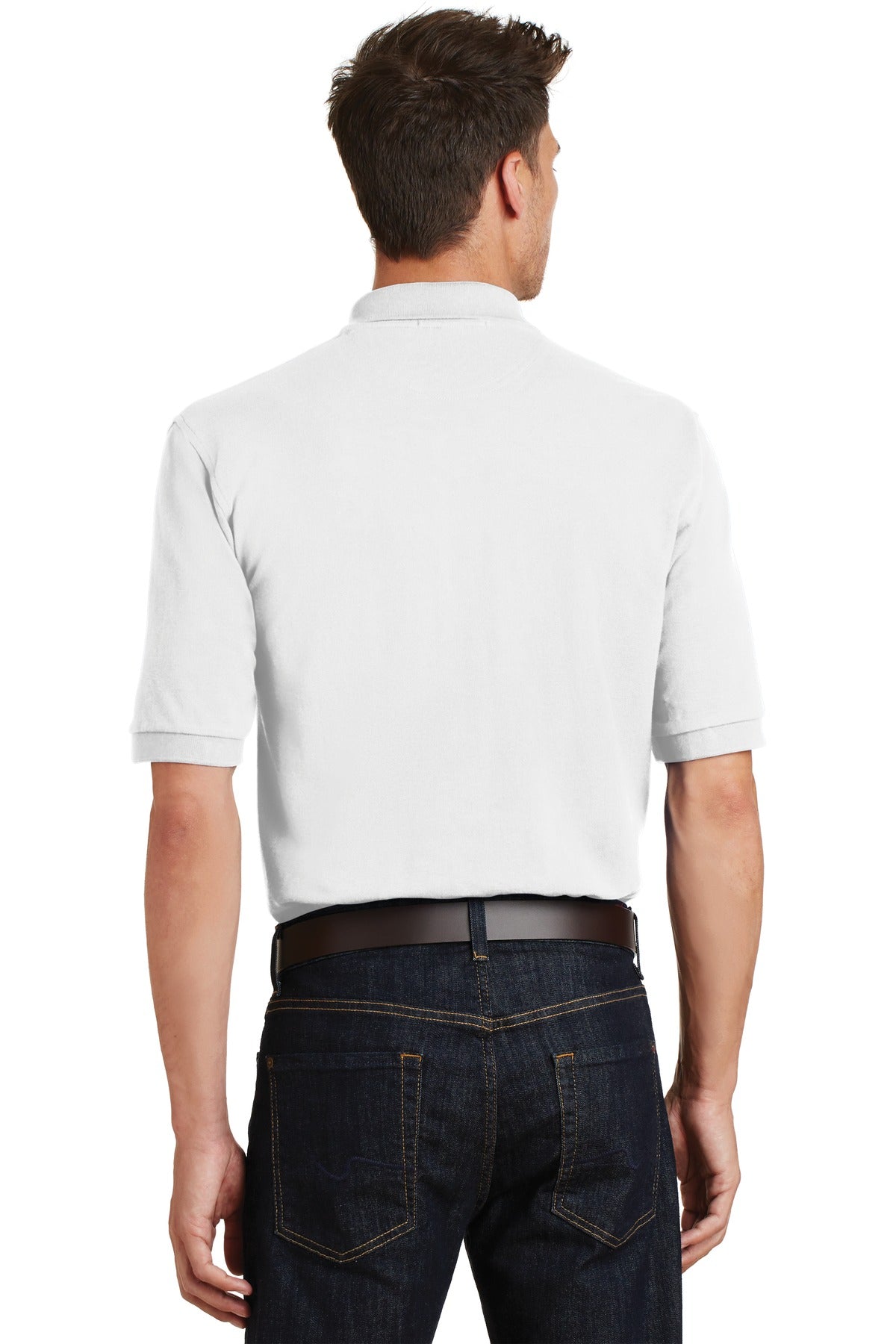 White Port Authority Heavyweight Cotton Pique Polo with Pocket. K420P