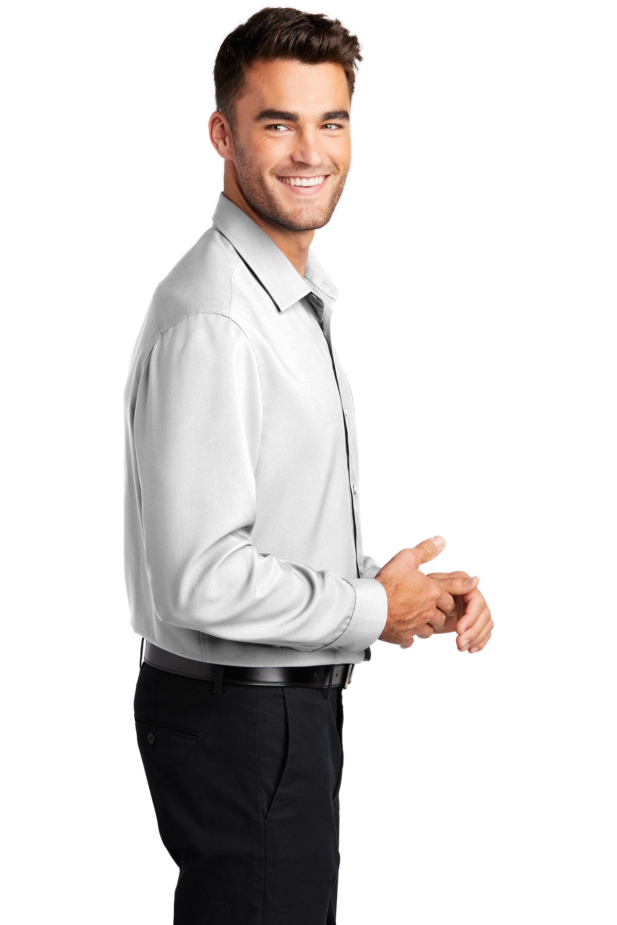 White Port Authority Long Sleeve Performance Staff Shirt W401