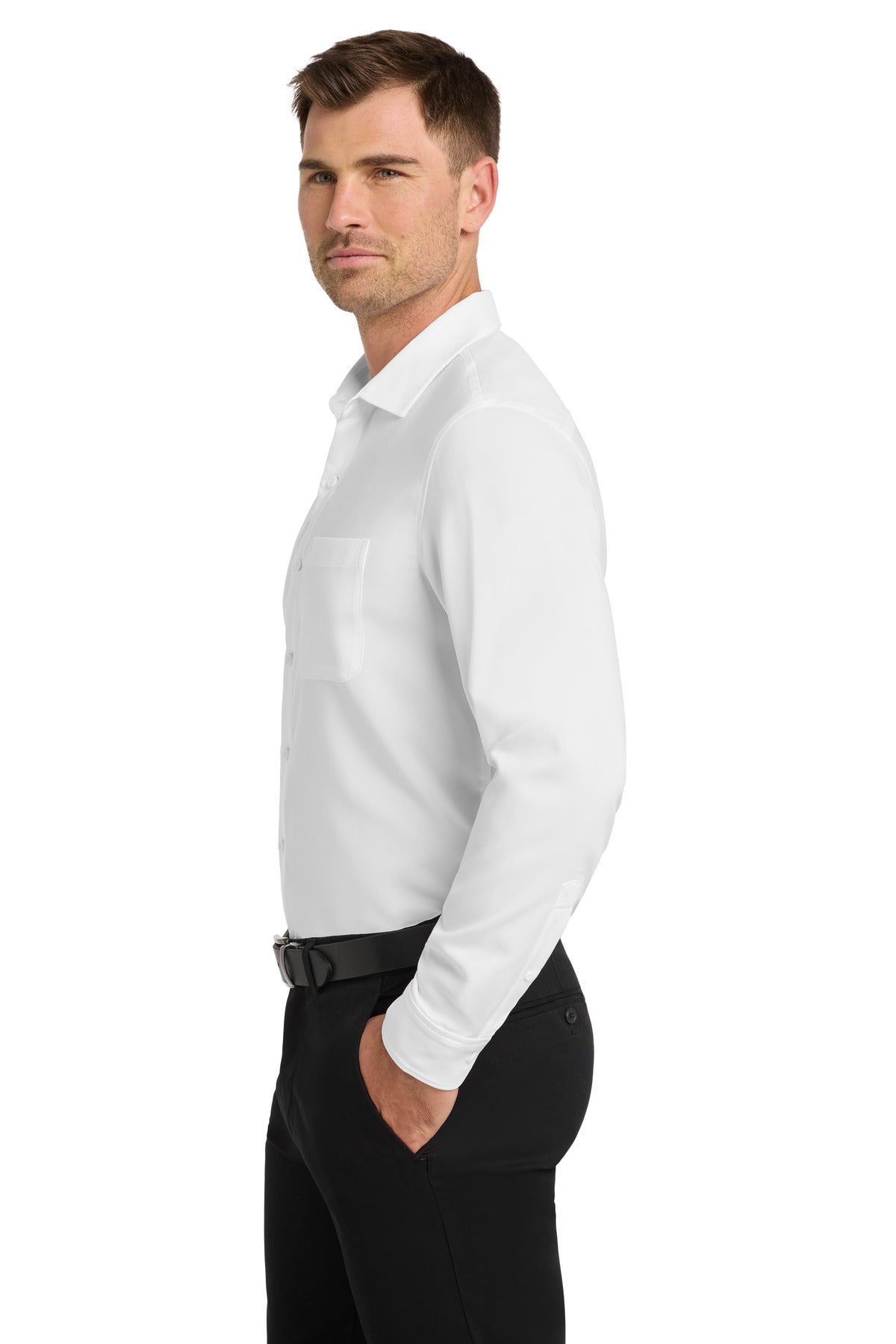 White Port Authority Long Sleeve Performance Staff Shirt W401