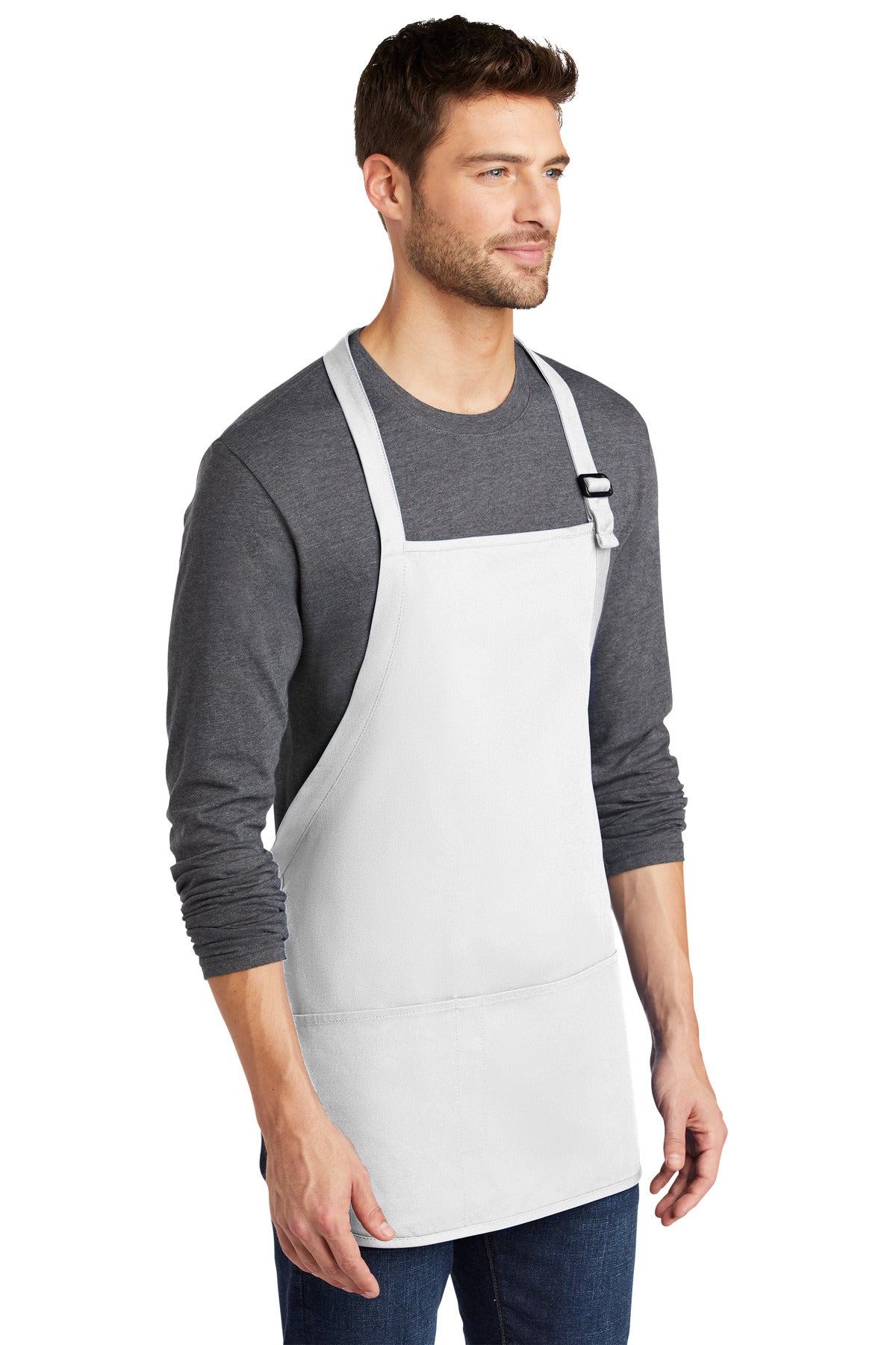 White Port Authority Medium-Length Apron with Pouch Pockets. A510