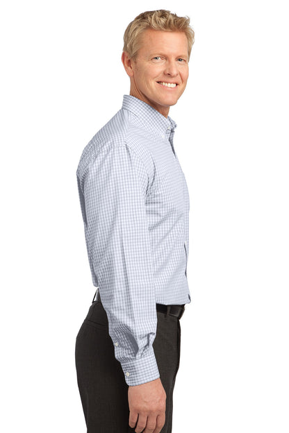 White Port Authority Plaid Pattern Easy Care Shirt. S639