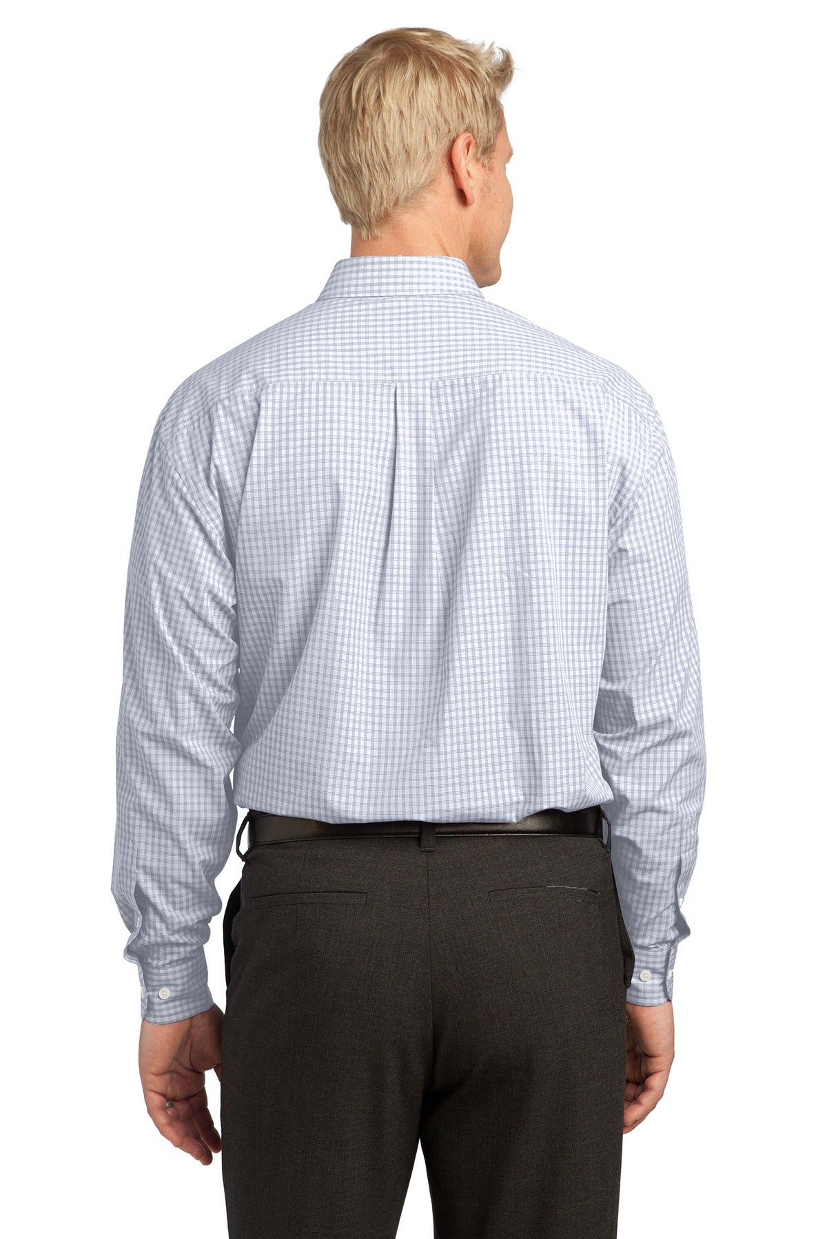 White Port Authority Plaid Pattern Easy Care Shirt. S639