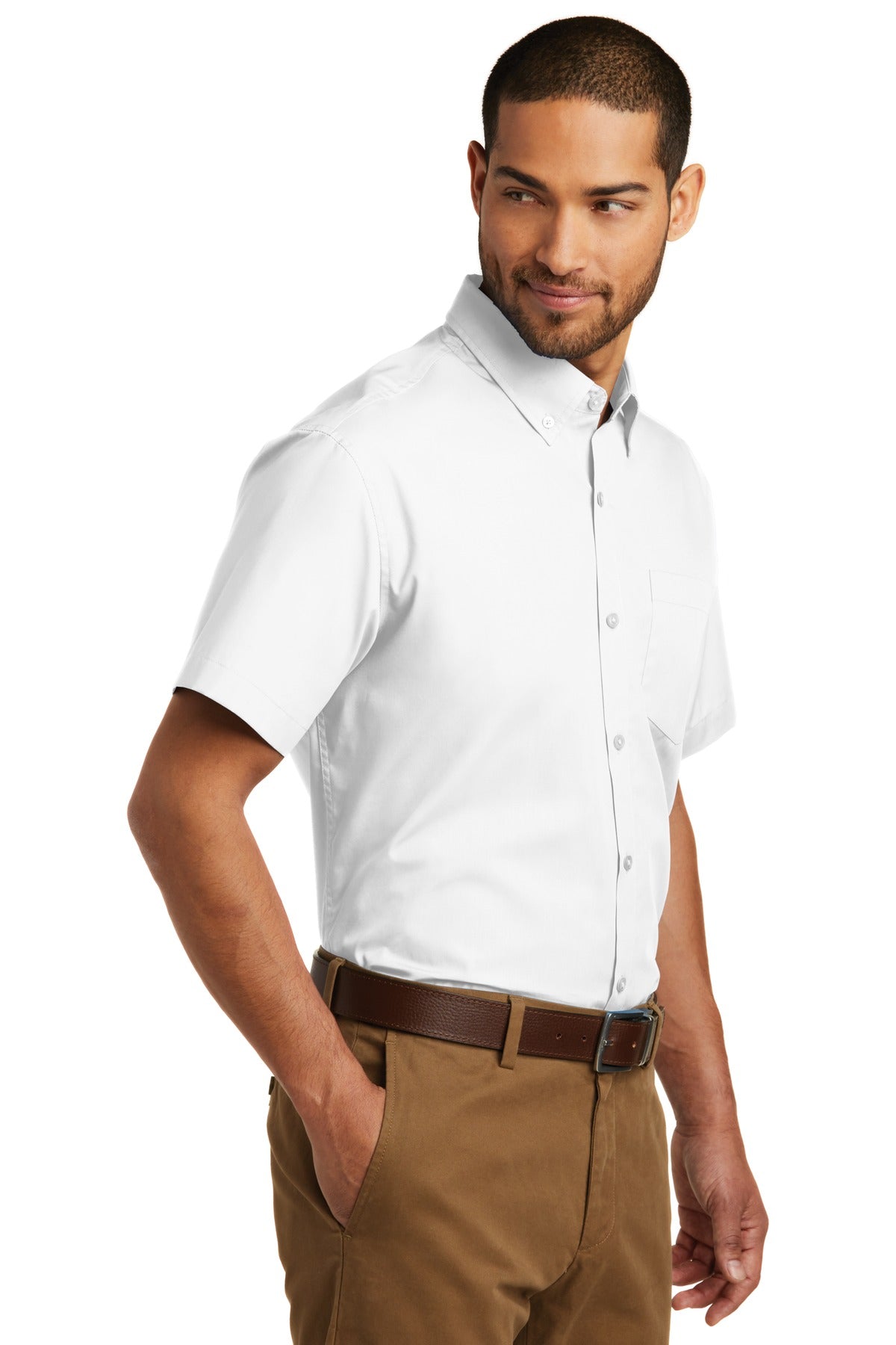 White Port Authority Short Sleeve Carefree Poplin Shirt. W101