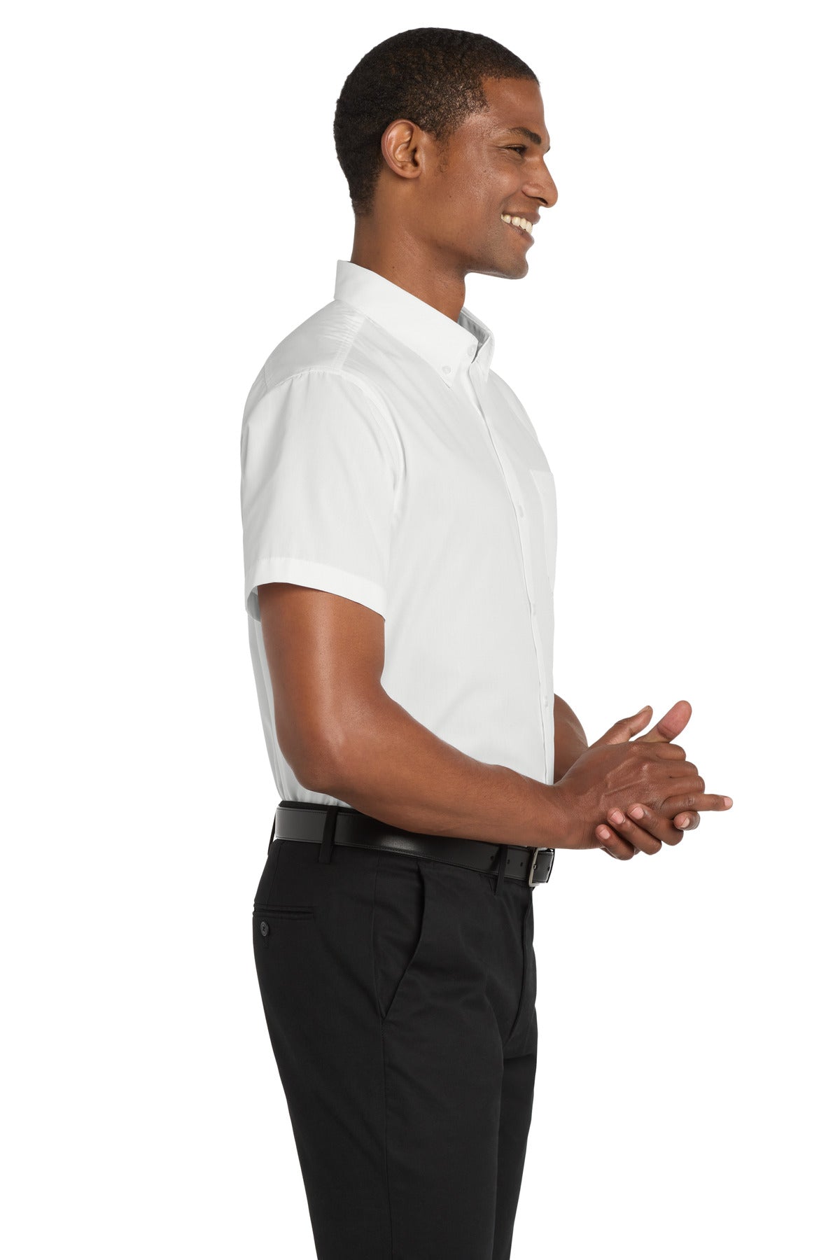 White Port Authority Short Sleeve Carefree Poplin Shirt. W101