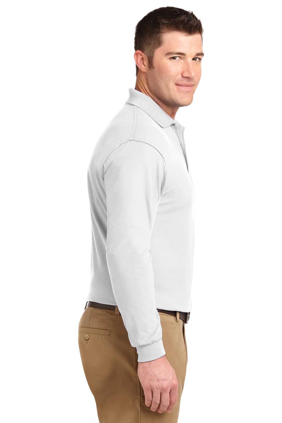 White Port Authority Silk Touch Long Sleeve Polo. K500LS