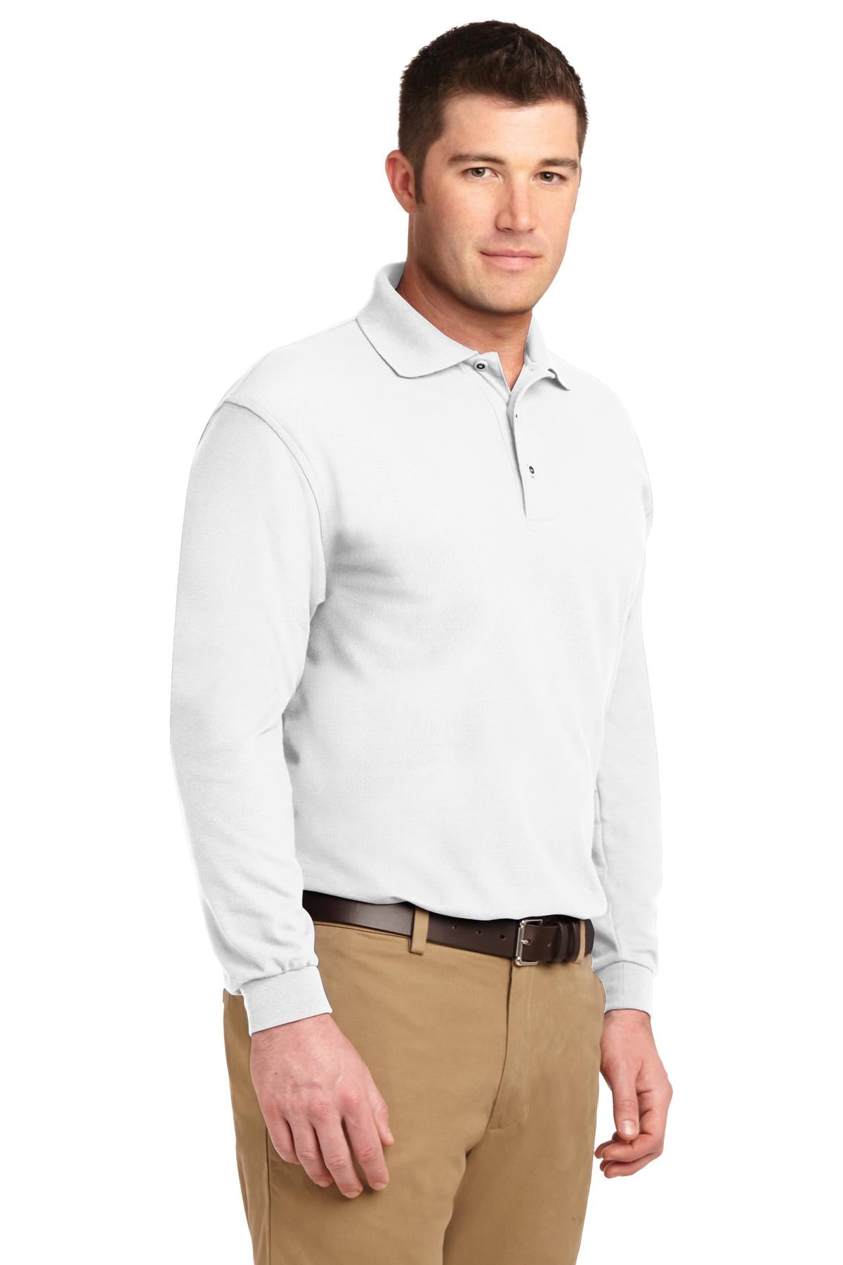 White Port Authority Silk Touch Long Sleeve Polo. K500LS