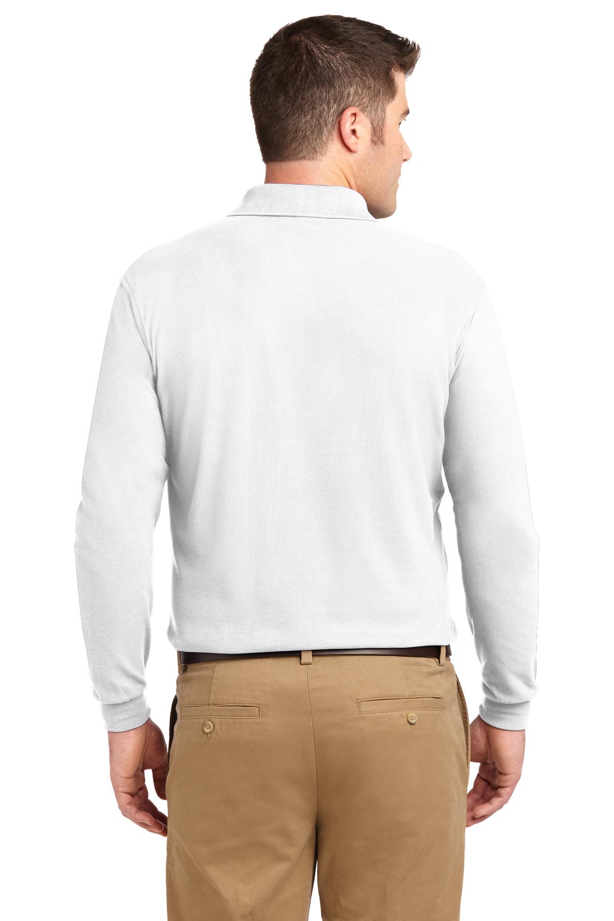 White Port Authority Silk Touch Long Sleeve Polo. K500LS