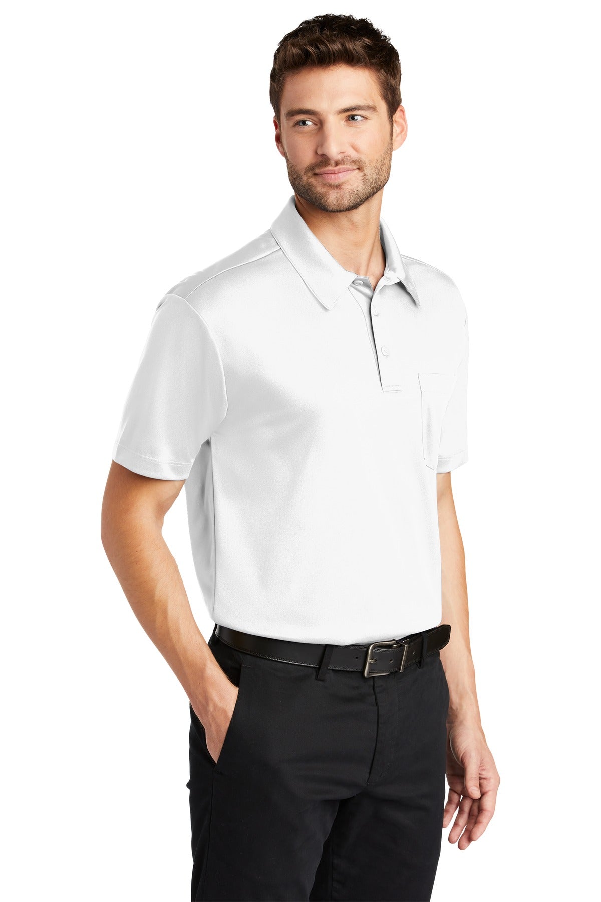 White Port Authority Silk Touch Performance Pocket Polo. K540P