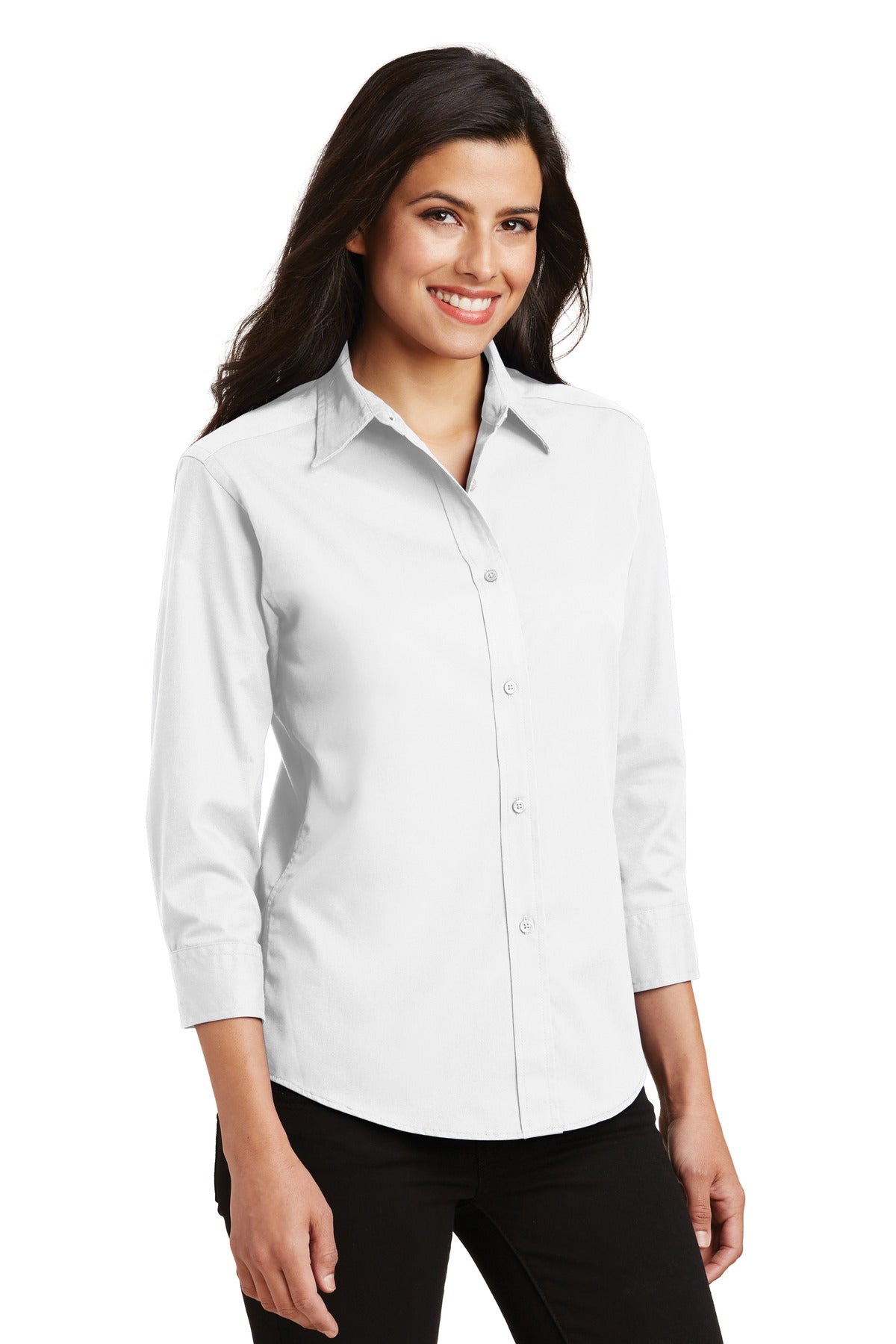 White Port Authority Women's 3/4-Sleeve Easy Care Shirt. L612
