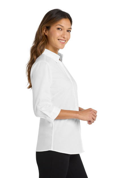 White Port Authority Women's 3/4-Sleeve SuperPro Twill Shirt. L665