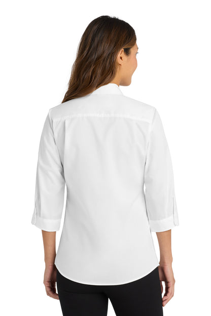 White Port Authority Women's 3/4-Sleeve SuperPro Twill Shirt. L665