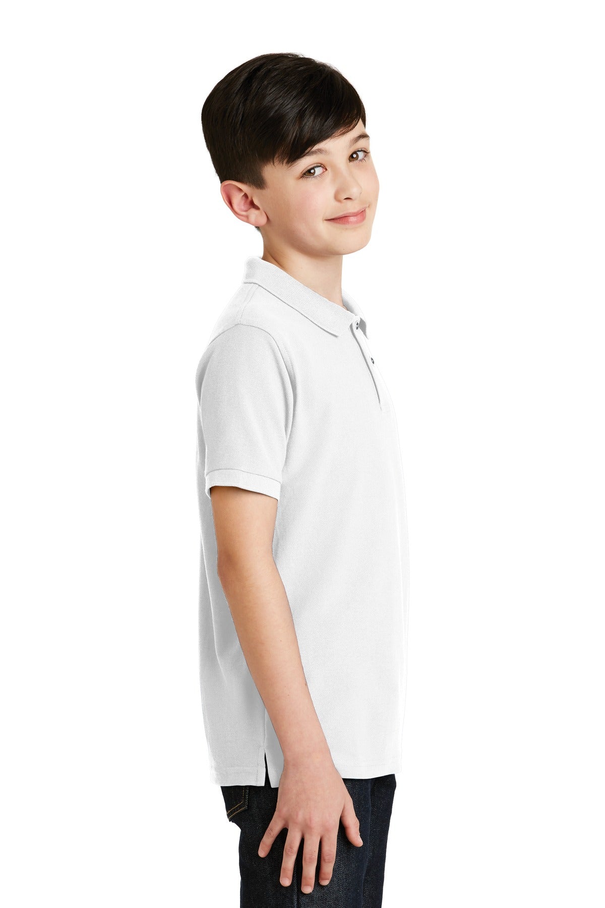White Port Authority Youth Silk Touch Polo. Y500